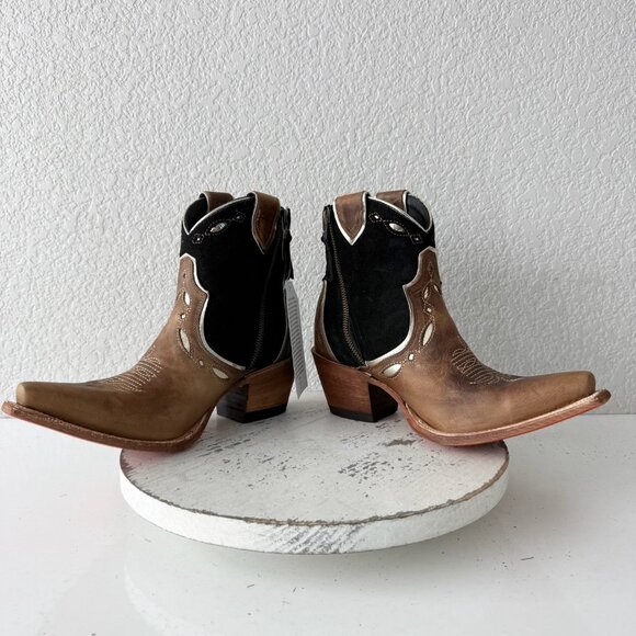 Lane RODEO HOUSTON Cowboy Booties Brown Western Snip Toe Short Boots Women 8 - Picture 7 of 13